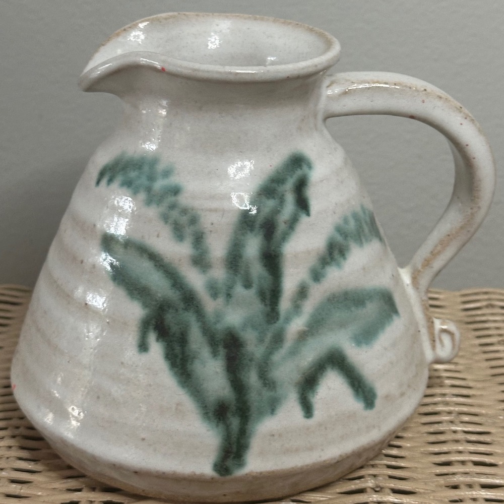 Vintage 1976 Elann Studio Pottery Promenade Botanical Leaf Stoneware Pitcher